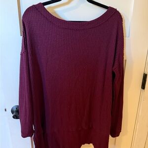 We The Free Burgundy Waffle Knit Long Sleeve Top